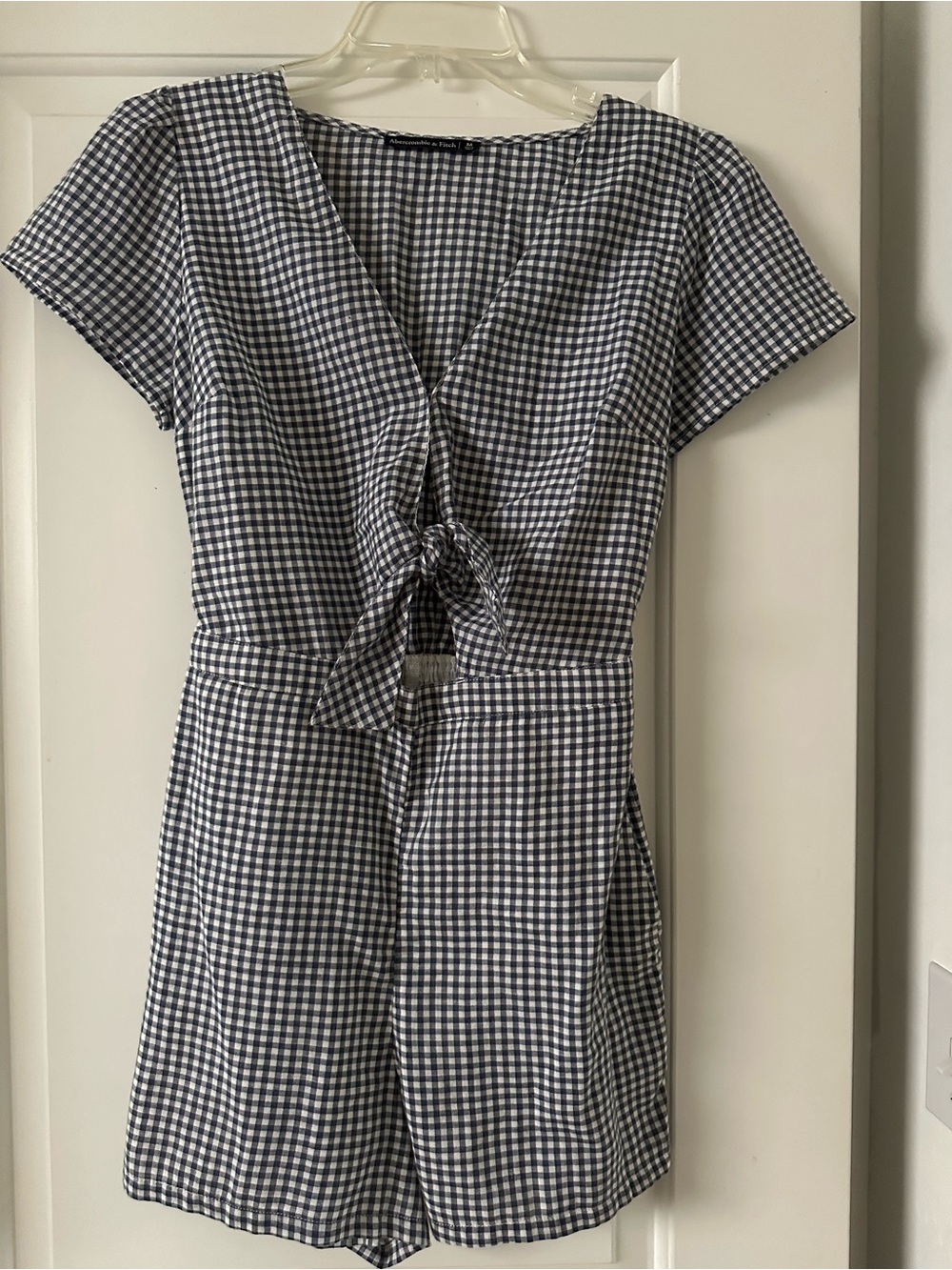 Abercrombie & Fitch Navy and White Gingham Tie-Front Romper